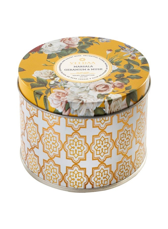 VEEDAA Marsala Geranium & Musk 3 Wick Tin Soy Scented Candle (Burns 40 Hours) - Image 2